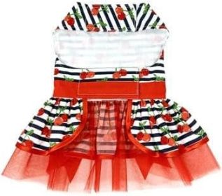 Cherry Stripe Harness Dress with Matching Leash (Option: X-Small)