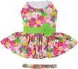 Pink Hawaiian Floral Dog Harness Dress with Matching Leash