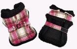 Sherpa-Lined Dog Harness Coat - Pink & White Plaid